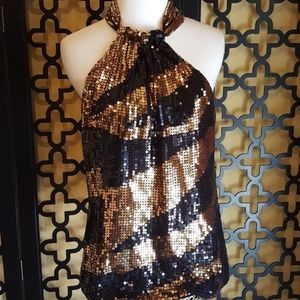 NWOT BLK GOLD SEQUIN RACERBACK‎ TOP